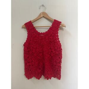 Weathervane Petites Vintage Crochet Sweater Tank Red Preppy Classic Festival